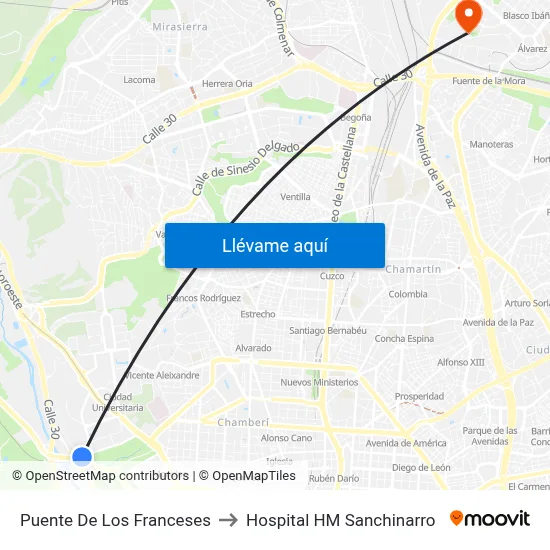Puente De Los Franceses to Hospital HM Sanchinarro map