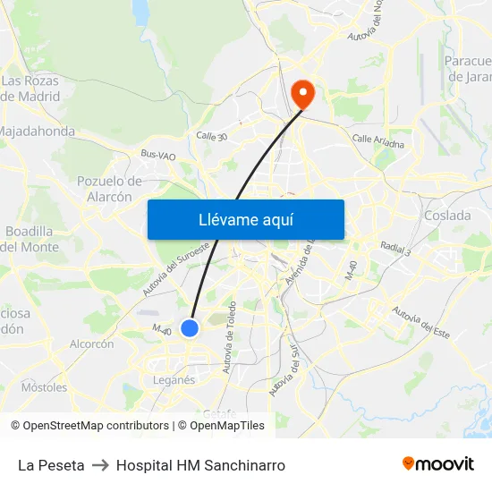 La Peseta to Hospital HM Sanchinarro map