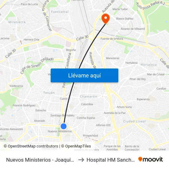 Nuevos Ministerios - Joaquín Costa to Hospital HM Sanchinarro map
