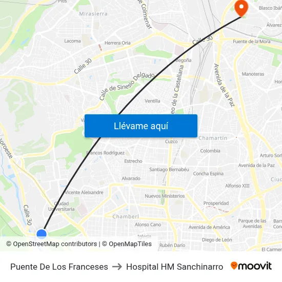 Puente De Los Franceses to Hospital HM Sanchinarro map