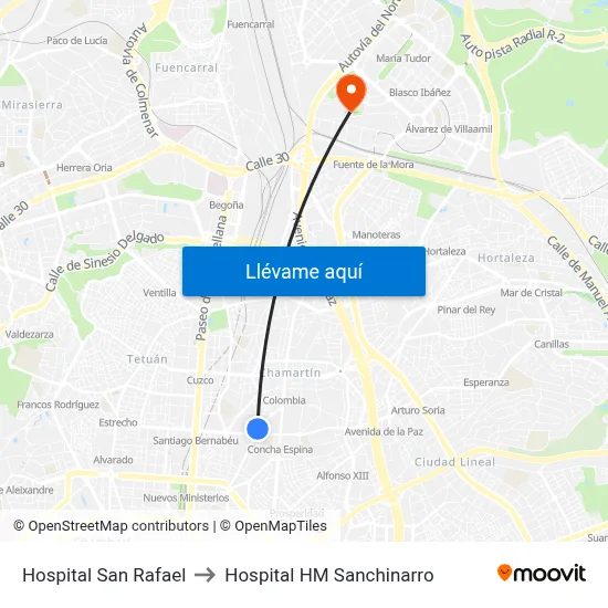 Hospital San Rafael to Hospital HM Sanchinarro map