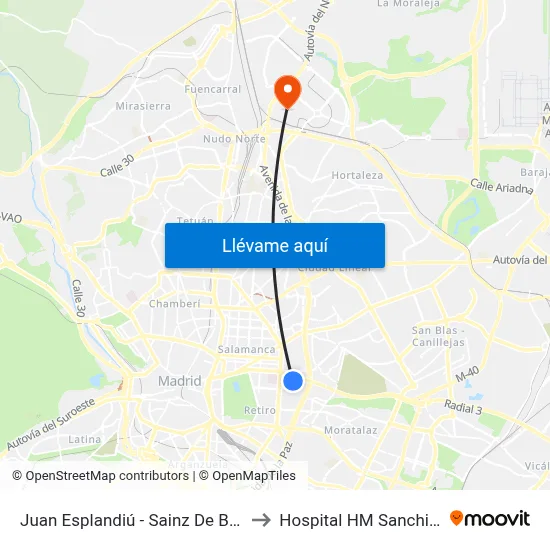 Juan Esplandiú - Sainz De Baranda to Hospital HM Sanchinarro map