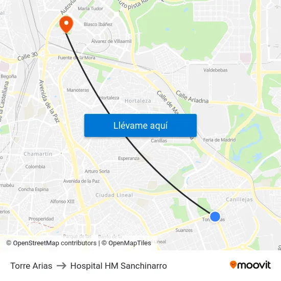 Torre Arias to Hospital HM Sanchinarro map