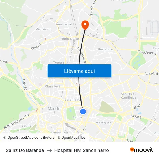 Sainz De Baranda to Hospital HM Sanchinarro map