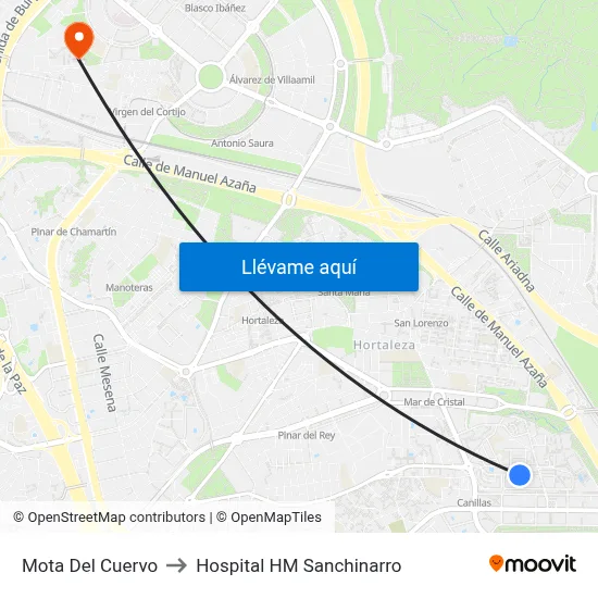 Mota Del Cuervo to Hospital HM Sanchinarro map