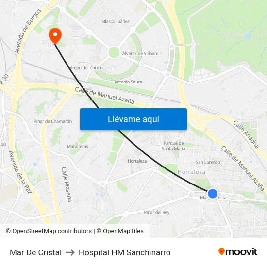 Mar De Cristal to Hospital HM Sanchinarro map