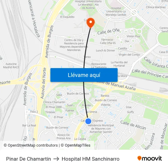 Pinar De Chamartín to Hospital HM Sanchinarro map