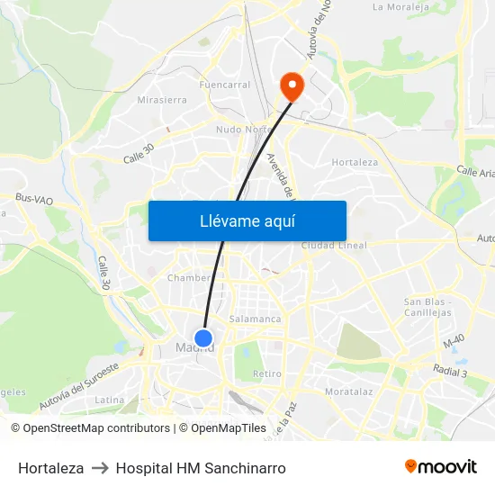 Hortaleza to Hospital HM Sanchinarro map