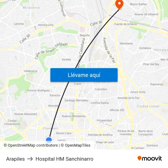 Arapiles to Hospital HM Sanchinarro map