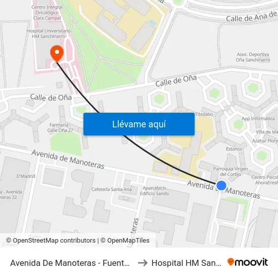 Avenida De Manoteras - Fuente De La Mora to Hospital HM Sanchinarro map
