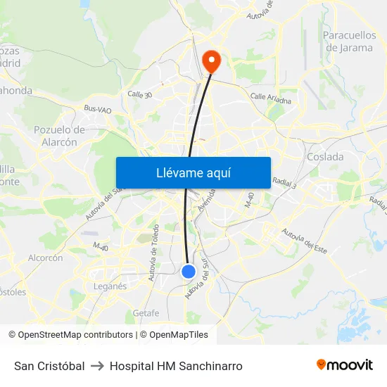 San Cristóbal to Hospital HM Sanchinarro map