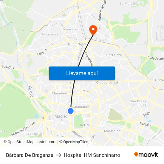 Bárbara De Braganza to Hospital HM Sanchinarro map