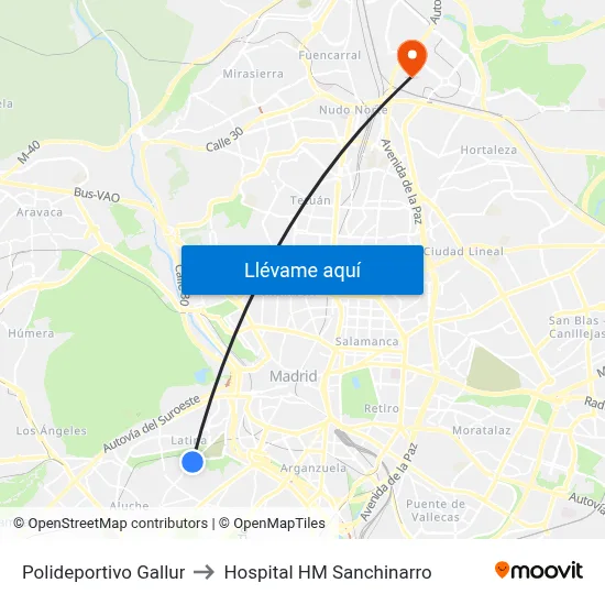 Polideportivo Gallur to Hospital HM Sanchinarro map