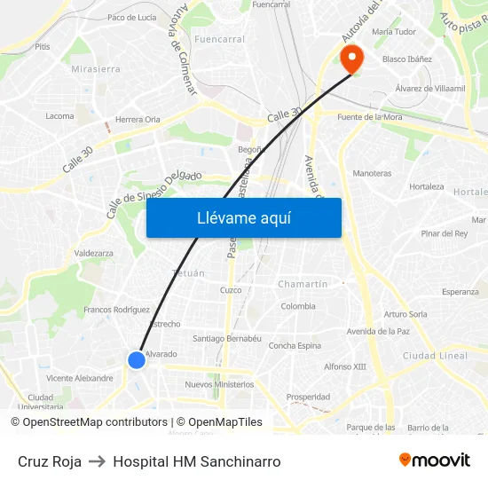 Cruz Roja to Hospital HM Sanchinarro map