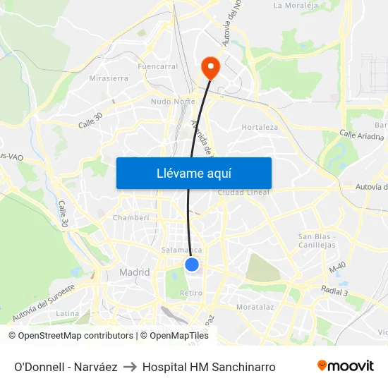 O'Donnell - Narváez to Hospital HM Sanchinarro map