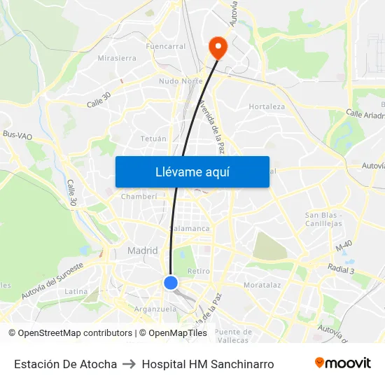 Estación De Atocha to Hospital HM Sanchinarro map