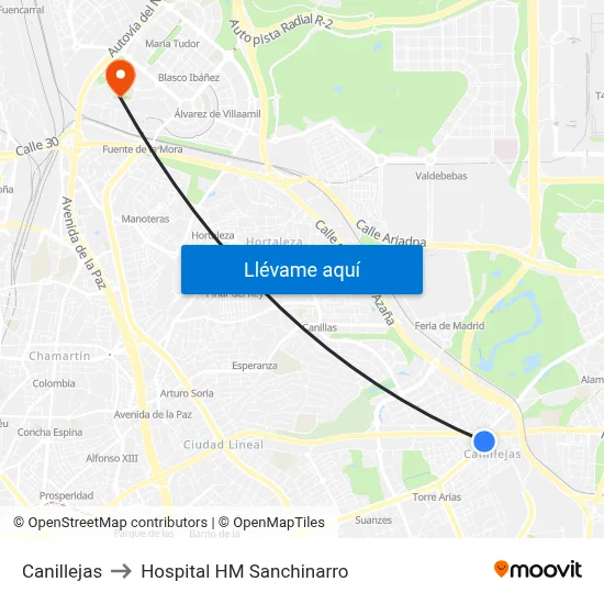 Canillejas to Hospital HM Sanchinarro map