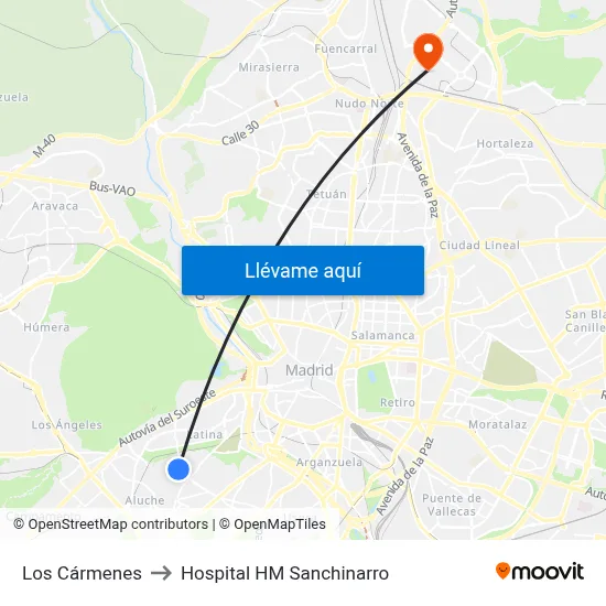Los Cármenes to Hospital HM Sanchinarro map