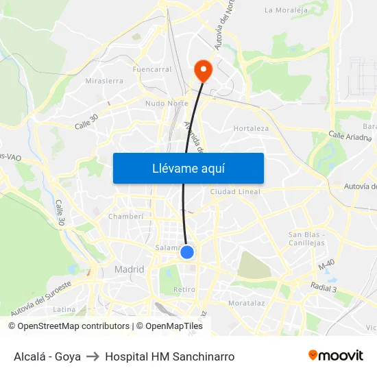 Alcalá - Goya to Hospital HM Sanchinarro map