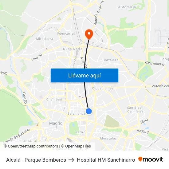 Alcalá - Parque Bomberos to Hospital HM Sanchinarro map