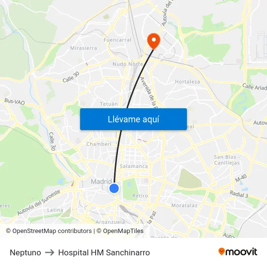 Neptuno to Hospital HM Sanchinarro map