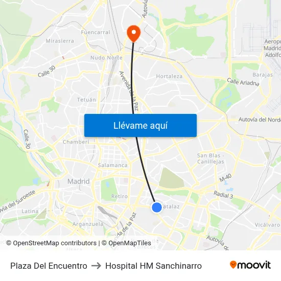 Plaza Del Encuentro to Hospital HM Sanchinarro map