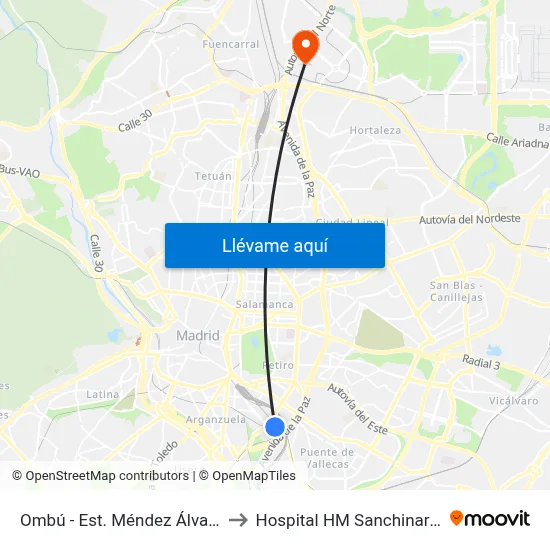 Ombú - Est. Méndez Álvaro to Hospital HM Sanchinarro map