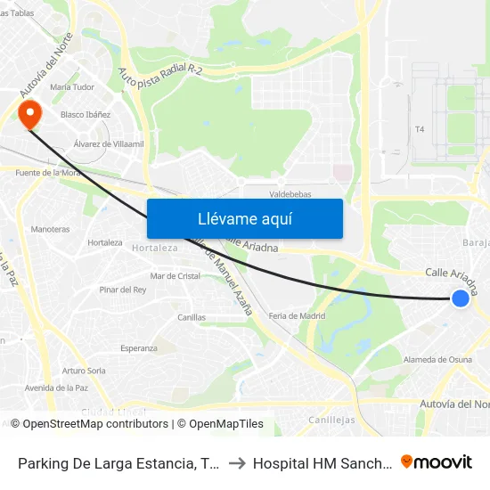 Parking De Larga Estancia, T1-T2-T3 to Hospital HM Sanchinarro map