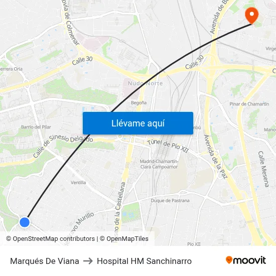 Marqués De Viana to Hospital HM Sanchinarro map