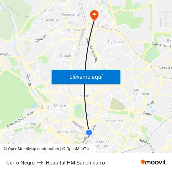 Cerro Negro to Hospital HM Sanchinarro map