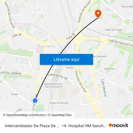 Intercambiador De Plaza De Castilla to Hospital HM Sanchinarro map