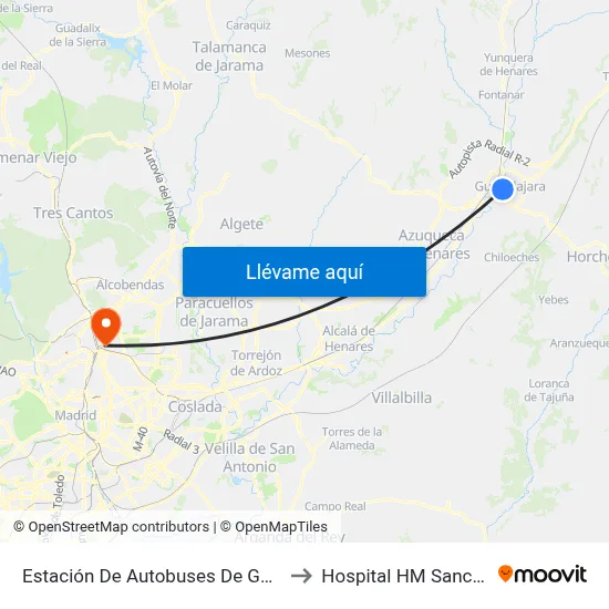 Estación De Autobuses De Guadalajara to Hospital HM Sanchinarro map