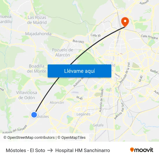 Móstoles - El Soto to Hospital HM Sanchinarro map