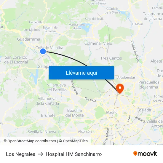 Los Negrales to Hospital HM Sanchinarro map