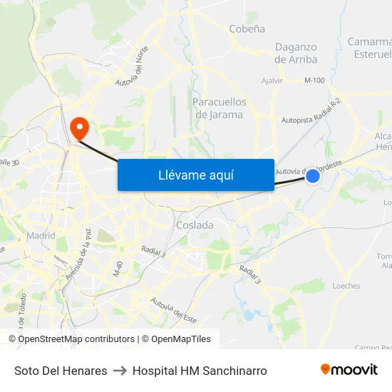 Soto Del Henares to Hospital HM Sanchinarro map