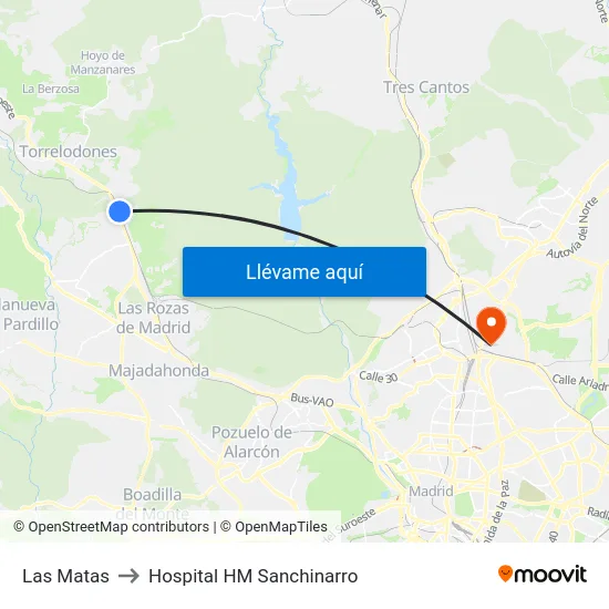 Las Matas to Hospital HM Sanchinarro map