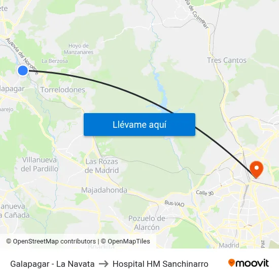Galapagar - La Navata to Hospital HM Sanchinarro map