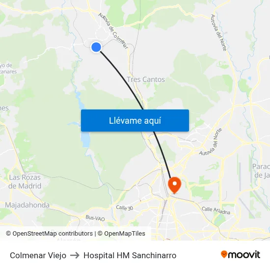 Colmenar Viejo to Hospital HM Sanchinarro map