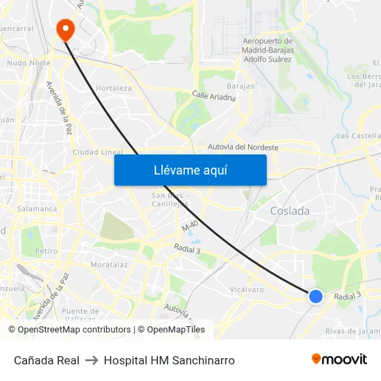 Cañada Real to Hospital HM Sanchinarro map