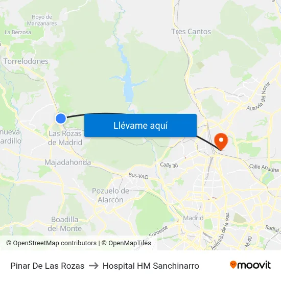 Pinar De Las Rozas to Hospital HM Sanchinarro map