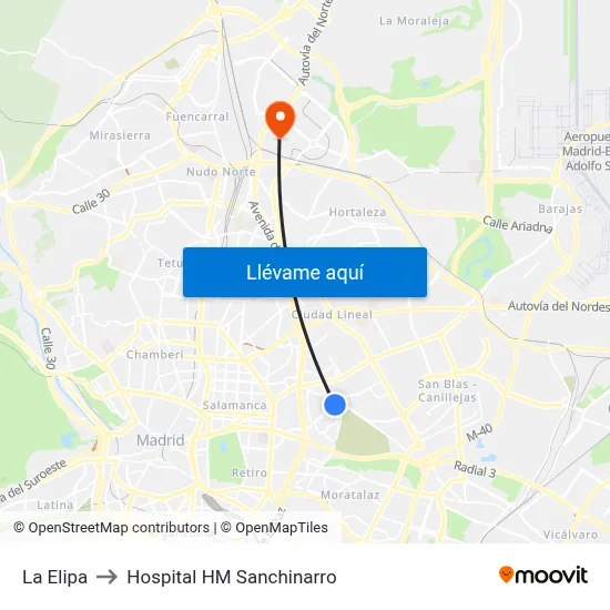La Elipa to Hospital HM Sanchinarro map
