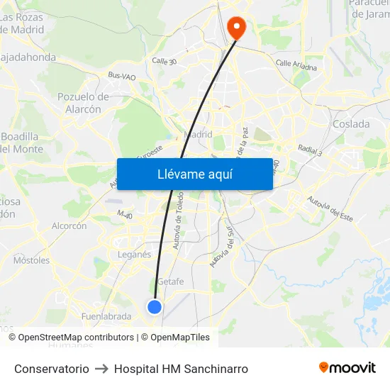 Conservatorio to Hospital HM Sanchinarro map