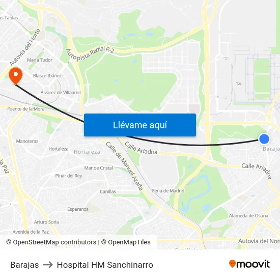 Barajas to Hospital HM Sanchinarro map