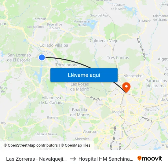 Las Zorreras - Navalquejigo to Hospital HM Sanchinarro map