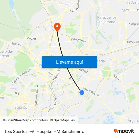 Las Suertes to Hospital HM Sanchinarro map