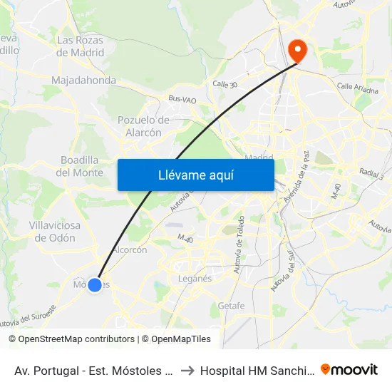 Av. Portugal - Est. Móstoles Central to Hospital HM Sanchinarro map