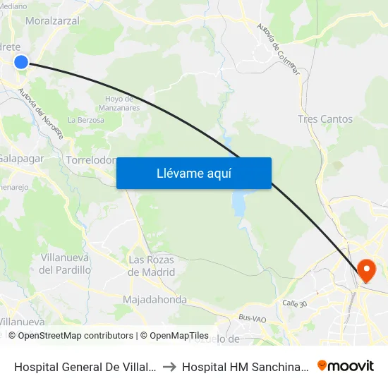 Hospital General De Villalba to Hospital HM Sanchinarro map