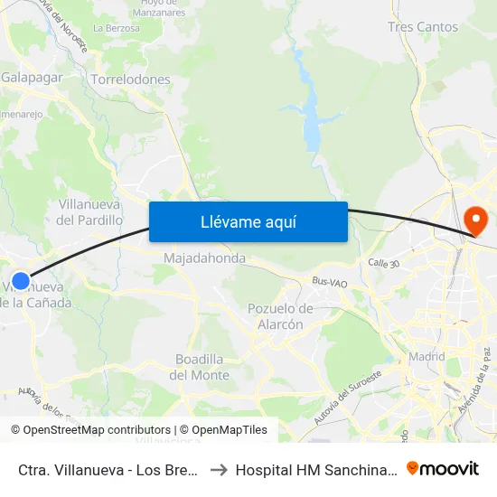 Ctra. Villanueva - Los Brezos to Hospital HM Sanchinarro map