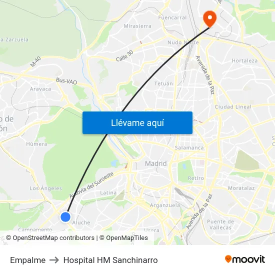 Empalme to Hospital HM Sanchinarro map