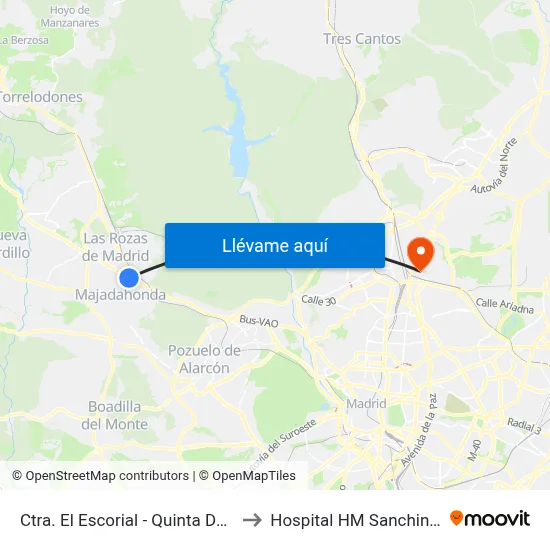 Ctra. El Escorial - Quinta Del Sol to Hospital HM Sanchinarro map
